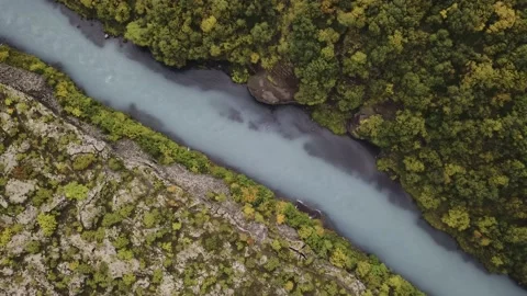 Lava Fields of Iceland top view from drone of the Aerial view. rocks, river and  Stock Footage 134601884