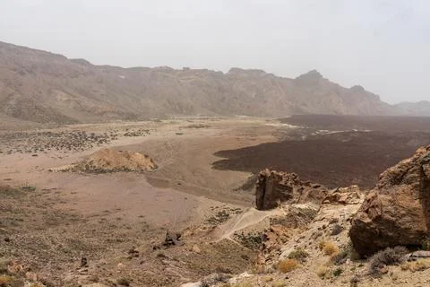The lava fields of Las Canadas caldera of Teide volcano and rock formations - Фото