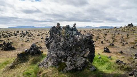 Lava fields moss covered, also known as green lava in Skaftareldahraun, Icela 스톡 사진
