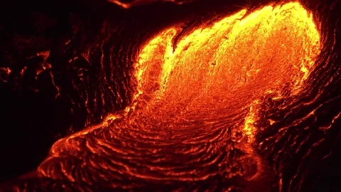 Lava flow close up 2 Night Glowing Hot flow from Kilauea Active Volcano Puu Oo Stock Footage 81756065