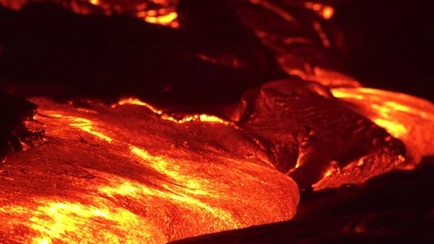 Lava flow close up 3 Night Glowing Hot flow from Kilauea Active Volcano Puu Oo Stock-Footage 81756160