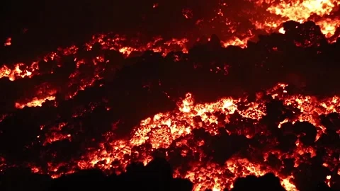Lava flow detail on Etna Volcano in Sicily at night Stock Footage 313006152