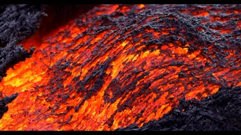 Lava Flow on Etna volcano - details of liquid lava rock on point emission Stock Footage 313005245