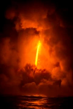 Lava flow exploding in Hawaii Stock Photos