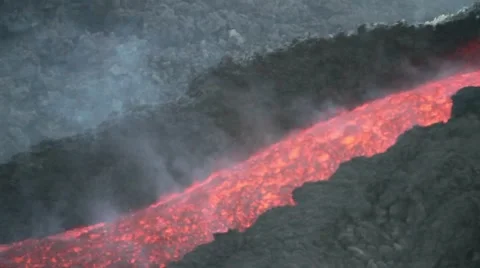 Lava flow that flows through the channel Stock Footage 53294355