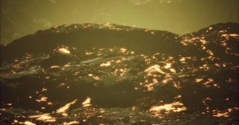 Lava flow illuminated by glowing orange tones in a volcanic landscape Stock Illustration