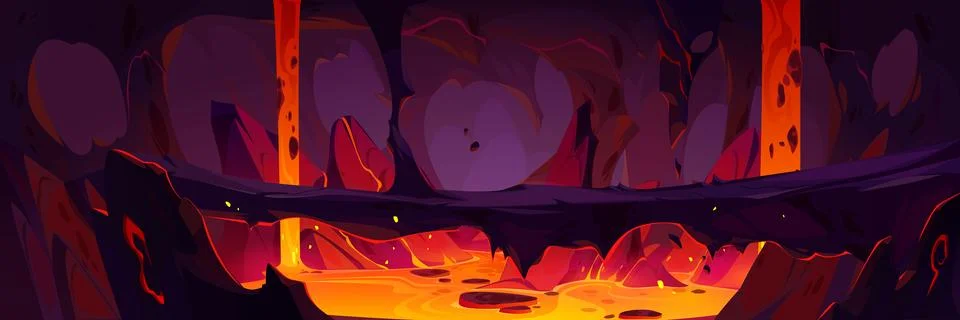 Lava flow inside volcano cave Illustrazione stock