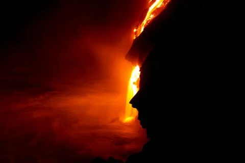 Lava flow at night Foto stock