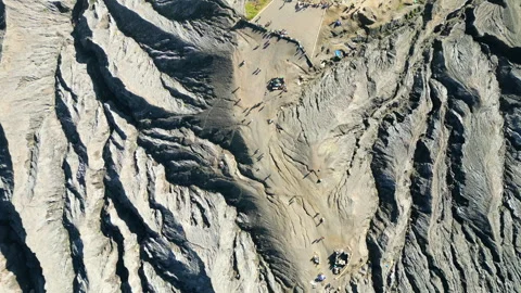 Lava Flow Patterns From Above As Tourists Walk Around Bromo Volcano Java 库存影片 340183591