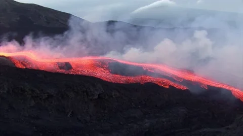 Lava flow at sunset Stock Footage 49173355