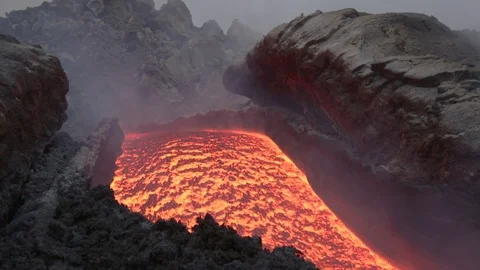 Lava flow on the volcano Etna. Stock Footage 95479347