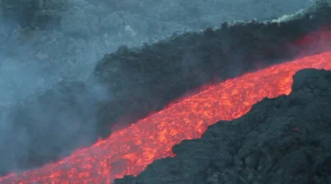 Lava flowing in channel Stock Footage 53293865