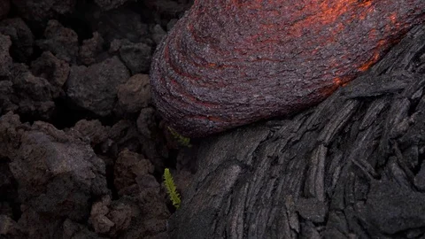 Lava flowing texture close up 2 Day daytime Glowing Hot flow from Kilauea Active Stock Footage 81756787