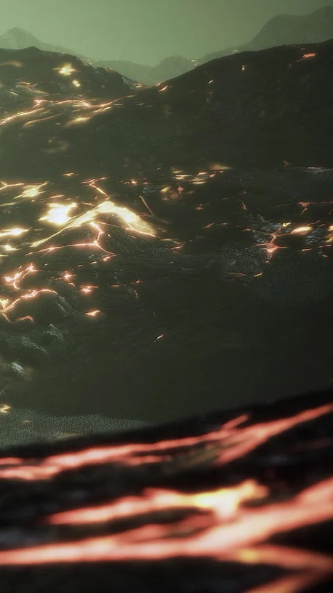 Lava flows and glowing embers at volcanic site in natural landscape Stock Footage 334725162