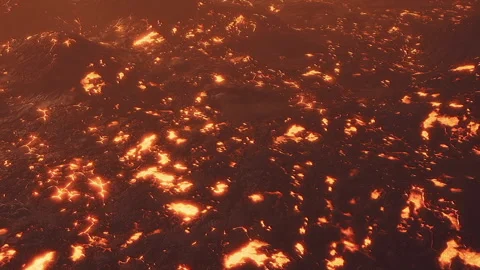 Lava flows create bright patterns on volcanic ground during nighttime Stock Footage 340025156