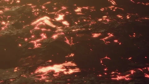 Lava flows create a dynamic landscape of fire and rock Stock Footage 340227654