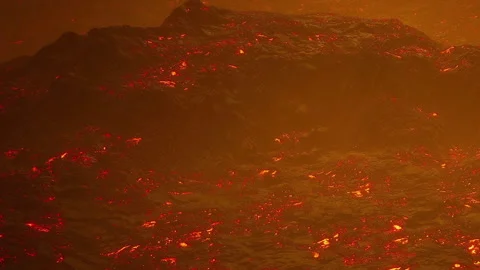 Lava flows over the surface of a volcano during an eruption Stock Footage 340025898