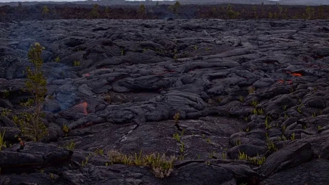 Lava flows in the rain timelapse Day daytime Glowing Hot flow from Kilauea Stock-Footage 81758154