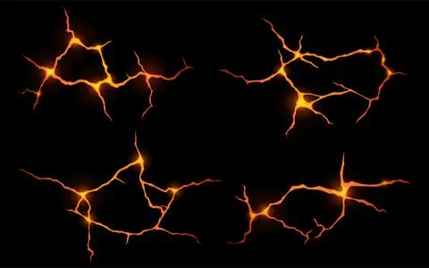 Lava in ground cracks top view, volcano magma Illustrazione stock