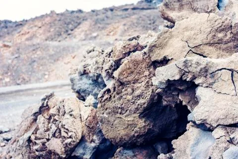 Lava on Mount Etna, active volcano on the east coast of Sicily, Italy. Stock Photos