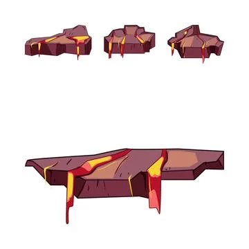 Lava platforms game asset elements for level design Illustrazione stock
