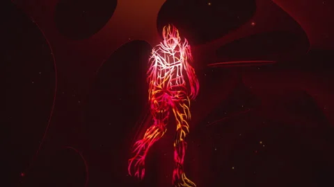 Lava red line man walking in 3d space Stock Footage 234251872