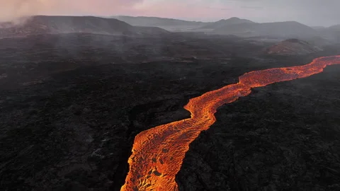 Lava River, Dramatic Volcanic Eruption, Magma River in Iceland Stock Footage 316503385