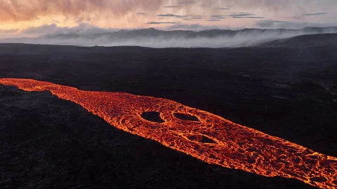 Lava River, Dramatic Volcanic Eruption, Magma River in Iceland Video stock 316503431