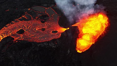 Lava River, Dramatic Volcanic Eruption, Magma River in Iceland Video stock 316503616