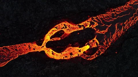 Lava River, Dramatic Volcanic Eruption, Magma River in Iceland Stock Footage 316504095