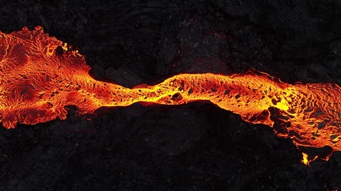 Lava River, Dramatic Volcanic Eruption, Magma River in Iceland Video stock 316504170