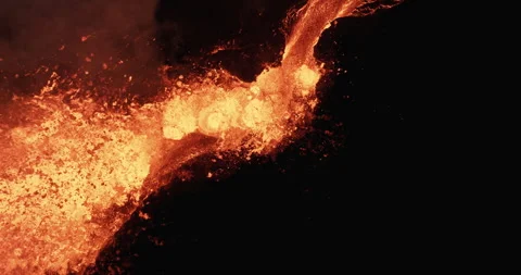 Lava river flowing out of volcano in Iceland Aerial Video stock 246743562