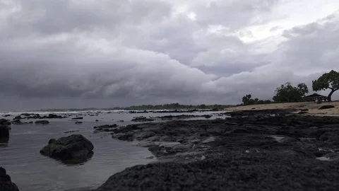 Lava rock in the tidal pool on the beach Video stock 81672559
