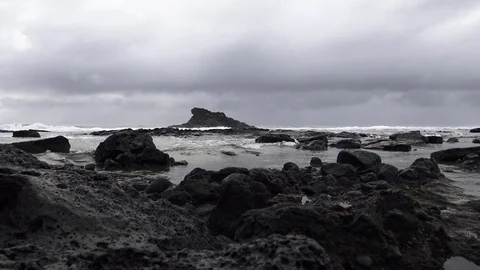 Lava rocks in tidal pool Stock Footage 81672090