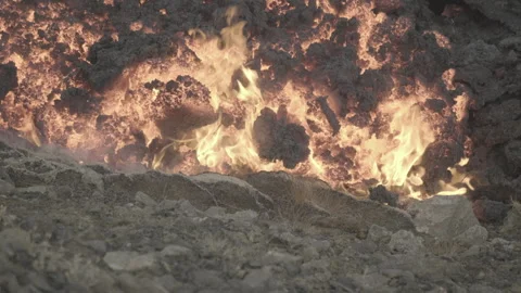 Lava slowly advancing and burning the ground, 60fps, Iceland 4K 스톡 동영상 248244902