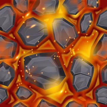 Lava stone seamless pattern, vector magma rock volcano background Stock Illustration