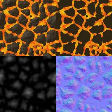 Lava stones seamless generated texture (with diffuse, bump and normal map) Stock Illustration