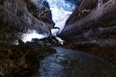 Lava structures in Cueva de los Verdes, an amazing lava tube and tourist Stock Photos