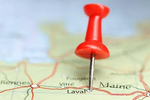 Laval, France pin on map Stock Photos
