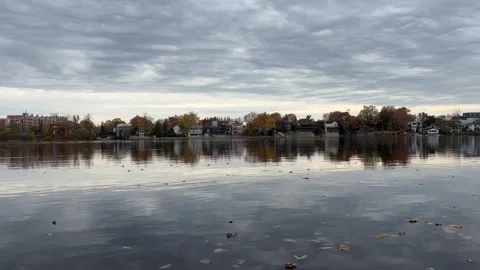 Laval, Quebec - Fall colours, wide shot - river Stock Footage 289493831