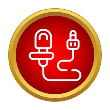 Lavalier microphone icon with audio jack on red button Stock Illustration