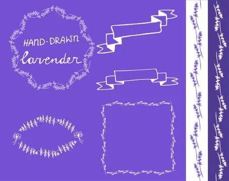Lavander frame hand drawn set Stock Illustration