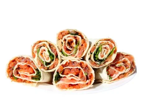 Lavash rolls with salmon Stock Photos