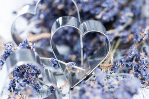 Lavender and heart shapes Stock Photos