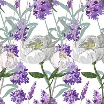 Lavender and peony seamless pattern Stock Illustration