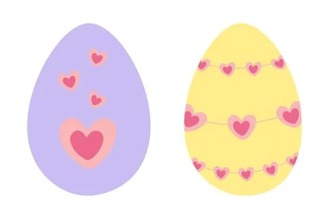 Lavender and Yellow Easter Eggs with Hearts and Hearts shape Beads Decoration イラスト素材