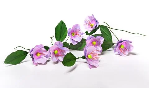 Lavender artificial painted copper art flowers with green leaves displayed .. Stock Illustration