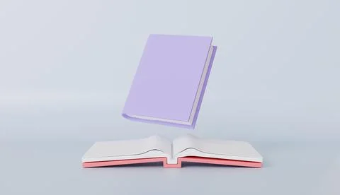 Lavender Book Levitating Above Open Book Pastel Colors Education Concept 스톡 일러스트