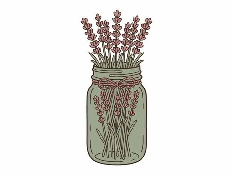 Lavender Bouquet in Mason Jar Rustic Cottagecore Vector Illustration 스톡 일러스트