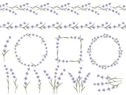 Lavender collection includes flowers, frames, borders and frames Stock Illustration